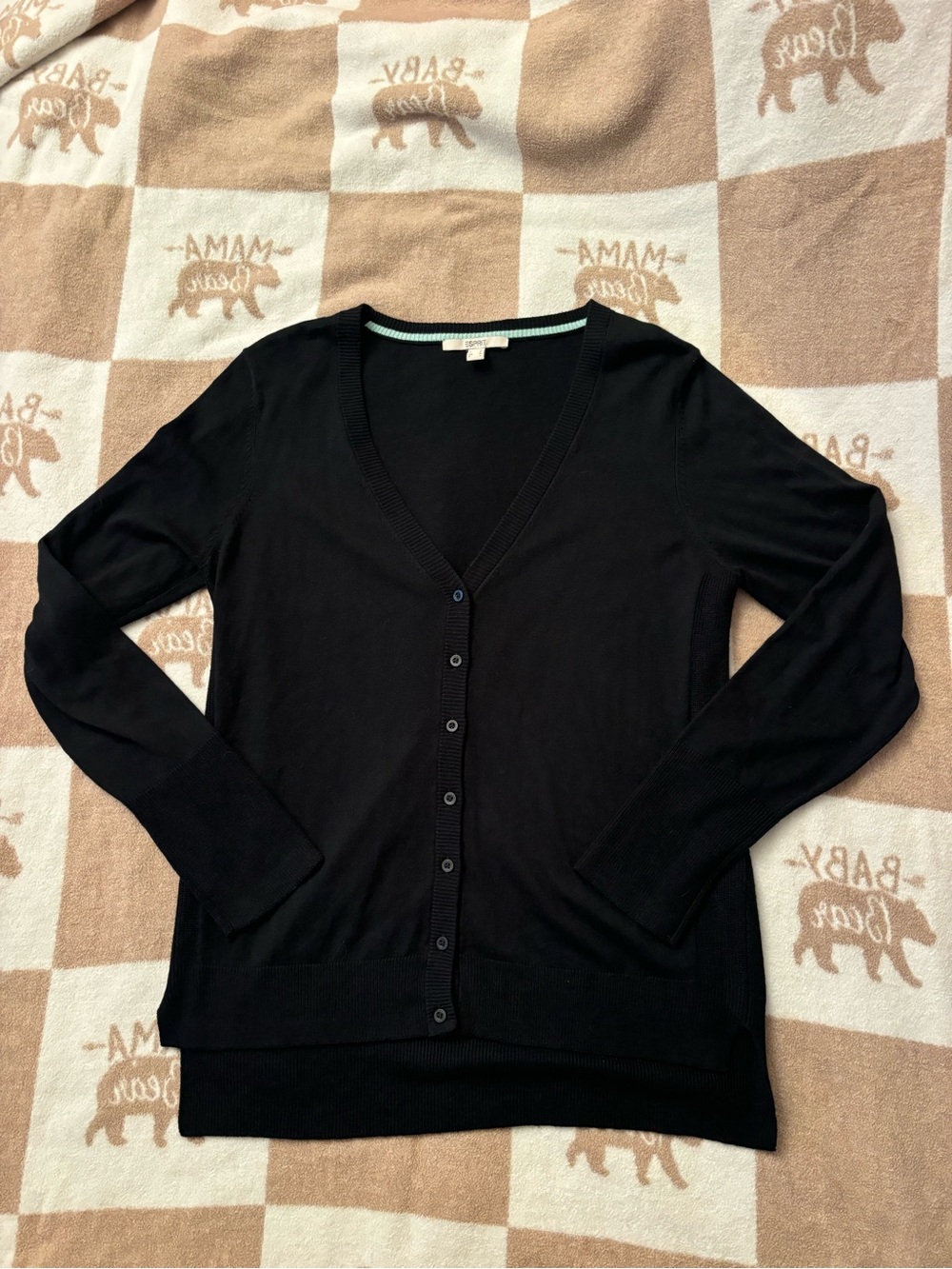 Esprit Vintage Black V-Neck Button-Front Cardigan, Medium, Like New